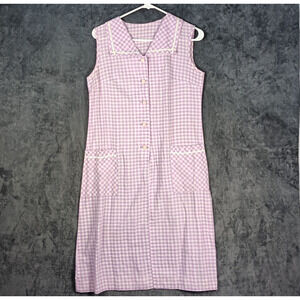 Sue Sherry House Dress Women Small Purple Gingham Sleeveless Pockets Cottage